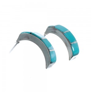 Zuni Sterling Silver Turquoise Post Hoop Earrings AX125509
