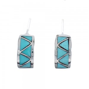 Turquoise Sterling Silver Zuni Post Hoop Earrings AX125506