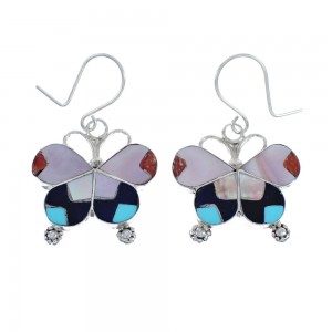 Multicolor Butterfly Zuni Sterling Silver Hook Dangle Earrings AX125452