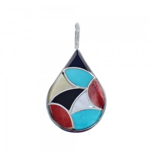 Native American Zuni Multicolor Tear Drop Sterling Silver Pendant AX125443