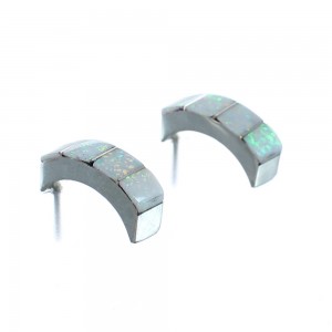 Sterling Silver And Opal Zuni Post Hoop Earrings AX125046