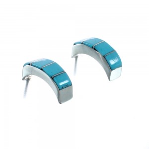 Sterling Silver Zuni Turquoise Post Hoop Earrings AX125044