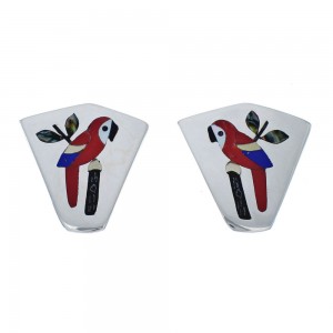 Sterling Silver Zuni Multicolor Parrot Bird Earrings AX125143