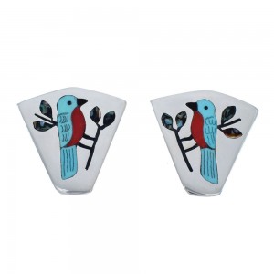 Sterling Silver Zuni Multicolor Hummingbird Earrings AX125147