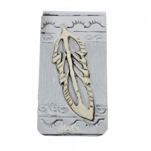Feather American Indian Genuine Sterling Silver And 12KGF Money Clip AX125172