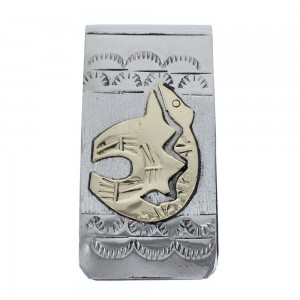 Native American Navajo Genuine Sterling Silver And 12KGF Bear Money Clip AX125174