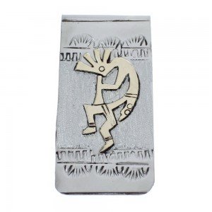 Native American Navajo Genuine Sterling Silver And 12KGF Kokopelli Money Clip AX125175
