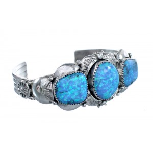 Blue Opal Authentic Sterling Silver Navajo Cuff Bracelet JX125231