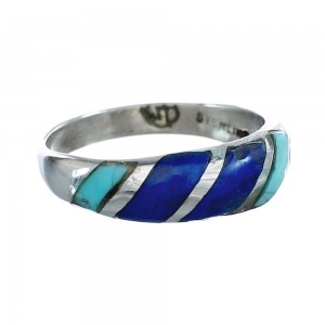 Southwest Inlay Sterling Silver Turquoise And Lapis Ring Size 6-1/2 AX125335
