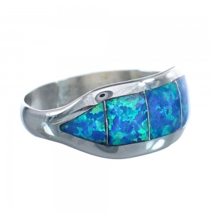 Blue Opal Inlay Zuni Sterling Silver Ring Size 7 AX125323