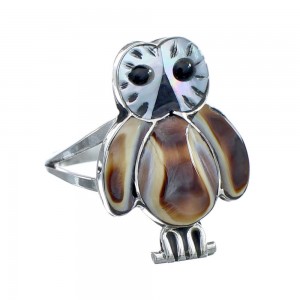 Multicolor Inlay Owl Sterling Silver Zuni Ring Size 6-1/2 AX125314
