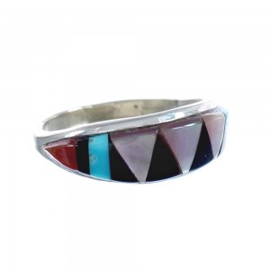 Multicolor Inlay Native American Sterling Silver Ring Size 4-1/2 AX125196
