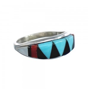 Multicolor Inlay Native American Sterling Silver Ring Size 4-1/4 AX125199