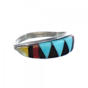 Multicolor Inlay Native American Sterling Silver Ring Size 4-3/4 AX125201