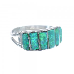 Green Opal Authentic Sterling Silver Zuni Ring Size 8-1/4 AX125205