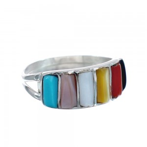 Native American Multicolor Inlay Zuni Ring Size 8-3/4 AX125209