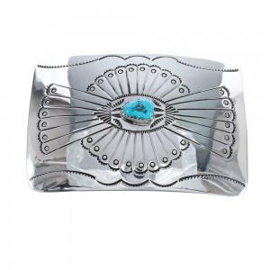 Native American Navajo Sterling Silver Turquoise Belt Buckle AX125180
