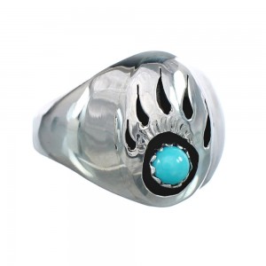 Native American Navajo Turquoise Sterling Silver Bear Paw Jewelry Ring Size 9-3/4 AX125306