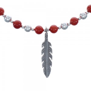 Native American Coral Sterling Silver Bead Necklace AX125563