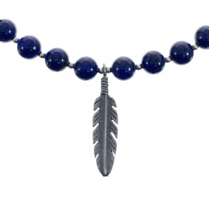 Native American Lapis Sterling Silver Bead Necklace AX125561