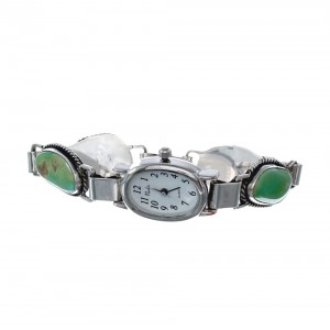 Native American Turquoise and Twisted Sterling Silver Link Watch JX127061