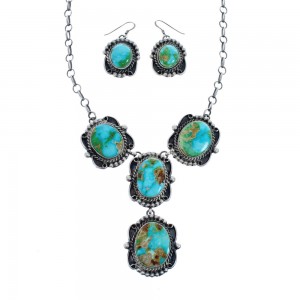 Sonoran Gold Turquoise Sterling Silver Navajo Link Necklace Set AX125634