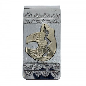 Native American Navajo Genuine Sterling Silver And 12KGF Bear Money Clip AX126671