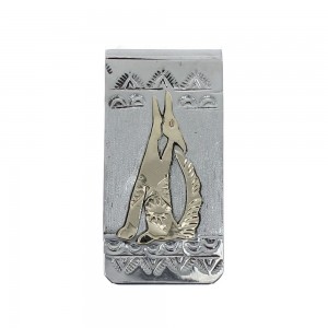 Native American Navajo Genuine Sterling Silver And 12KGF Coyote Money Clip AX126679