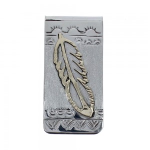 Native American Feather Genuine Sterling Silver And 12KGF Money Clip AX126684