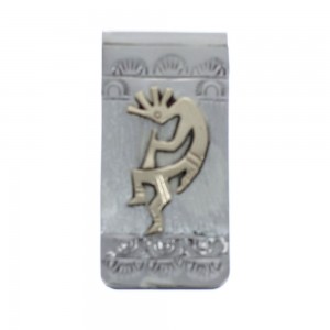 Native American Navajo Genuine Sterling Silver And 12KGF Kokopelli Money Clip AX126687