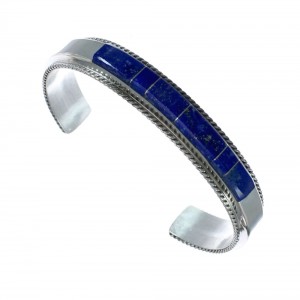 Genuine Sterling Silver Lapis Inlay Navajo Bracelet JX126594