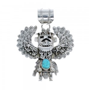 Authentic Navajo Kachina Figure Turquoise Sterling Silver Pendant JX126540