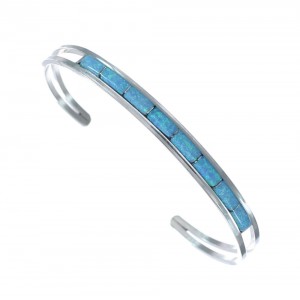Native American Genuine Sterling Silver Blue Opal Cuff Bracelet JX126520
