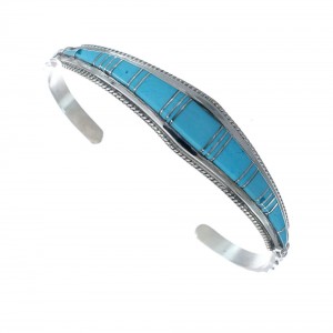 Turquoise Inlay And Genuine Sterling Silver Navajo Cuff Bracelet JX126503