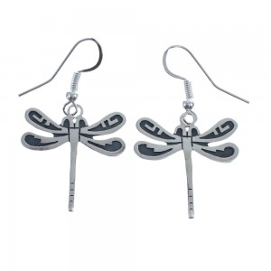 Sterling Silver Overlay Navajo Dragonfly Hook Dangle Earrings AX125724