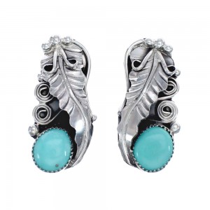 Sterling Silver And Turquoise Navajo Leaf Post Earrings AX125710