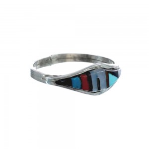 Multicolor Inlay Native American Sterling Silver Ring Size 5-1/4 AX125693