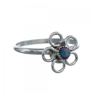 Native American Opal Sterling Silver Flower Ring Size 7 AX125661