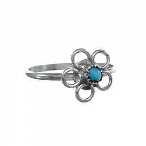 Native American Turquoise Sterling Silver Flower Ring Size 7-3/4 AX125683