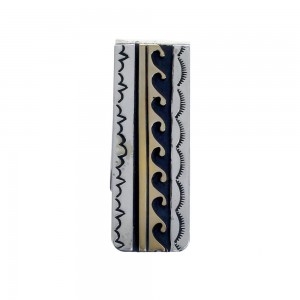 Native American Sterling Silver 12KGF Water Wave Money Clip JX126430