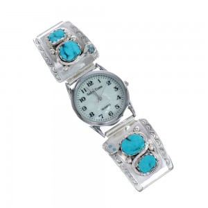 Native American Snake Zuni Sterling Silver Turquoise Watch JX126439