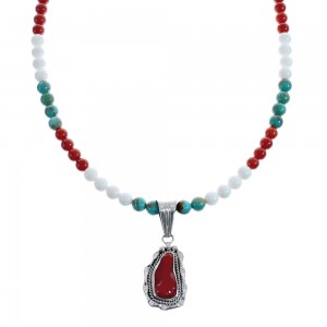 Native American Navajo Multicolor Bead Pendant Sterling Silver Necklace JX126576