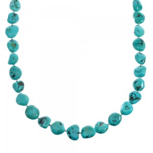 Native American Turquoise Bead And Silver Necklace JX126585
