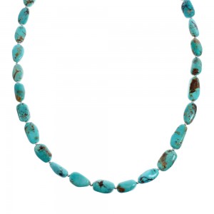 Native American Turquoise Bead And Silver Necklace JX126586