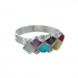 Native American Zuni Multicolor Sterling Silver Ring Size 7-1/2 AX125777