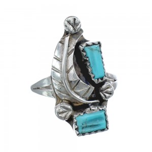 Zuni Turquoise Genuine Sterling Silver Feather Ring Size 6-3/4 AX125790