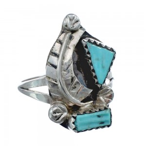 Zuni Turquoise Genuine Sterling Silver Feather Ring Size 6-1/4 AX125791