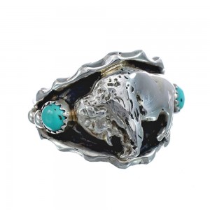 Navajo Turquoise Sterling Silver Buffalo Ring Size 11-3/4 AX125740