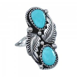 Authentic Sterling Silver Navajo Turquoise Leaf Design Ring Size 6-1/2 AX125783