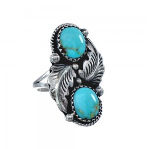 Authentic Sterling Silver Navajo Turquoise Leaf Design Ring Size 8-3/4 AX125789